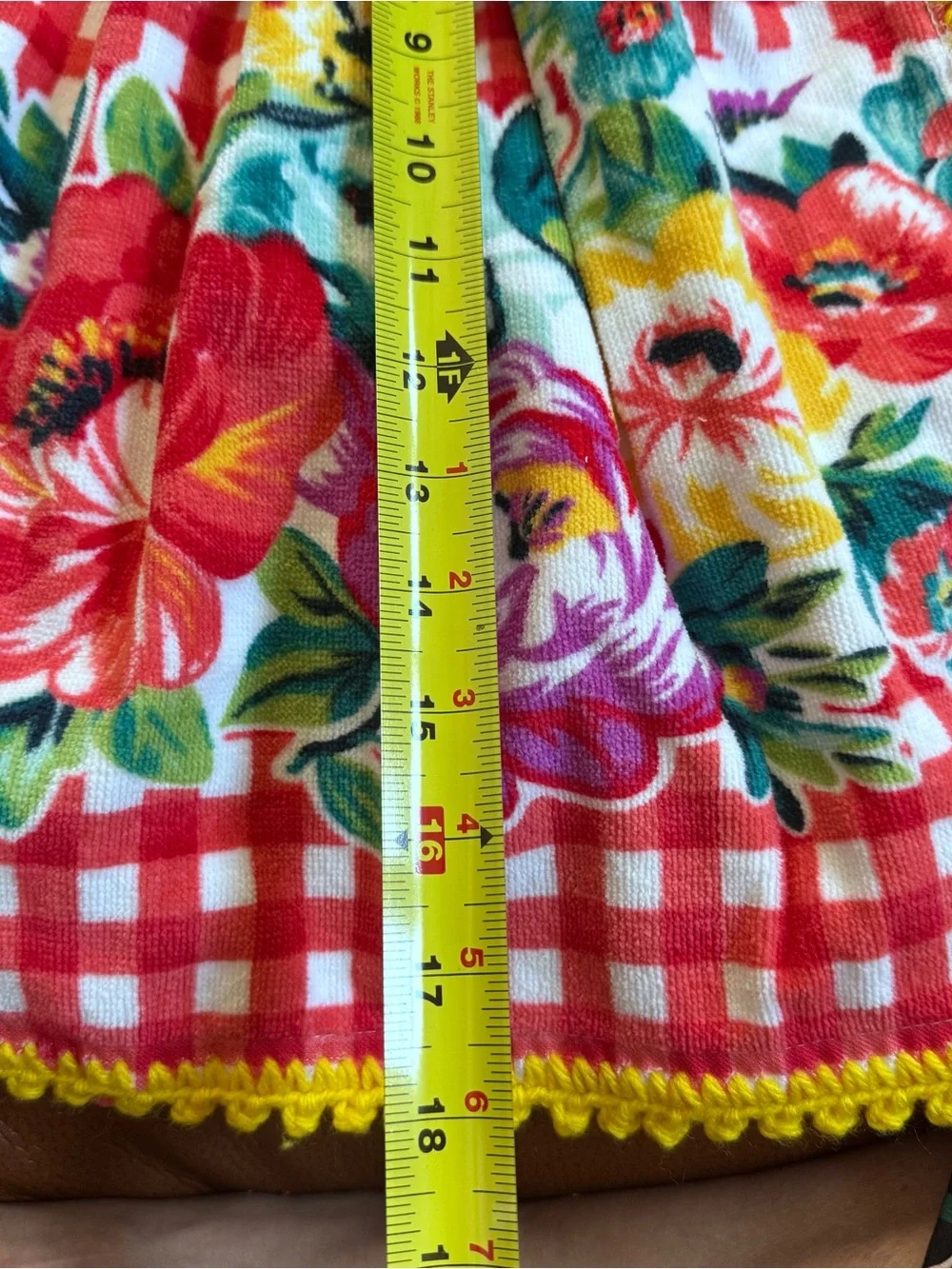 Pioneer Woman Floral Gingham Crochet Hanging Kitchen Towel